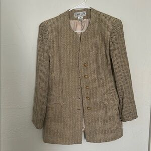 Jones Wear Tan and Gold Striped Tailored Blazer / Suit Jacket